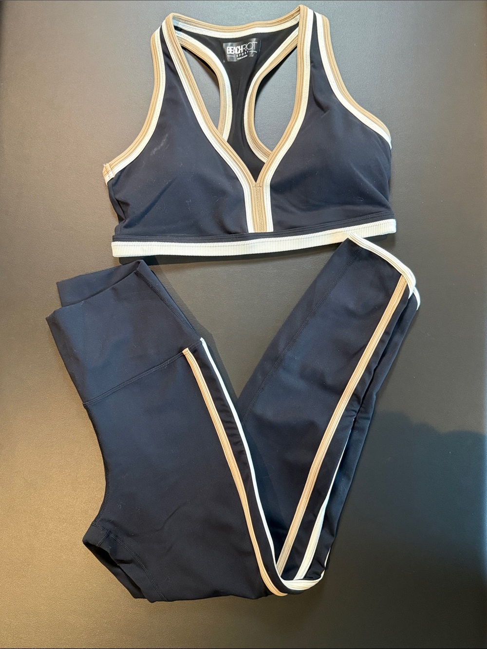 Beach Rot black & Cream Racerback Sports Bra and Legging Set